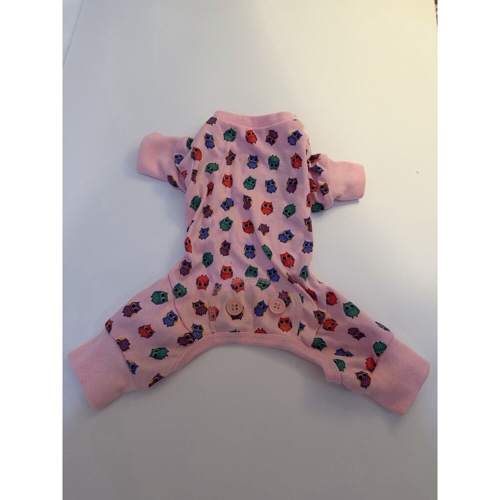 Lookin Good Pink Multicolor Owl Print Dog Pajamas Jumpsuit Dog Sleepwear, Size S